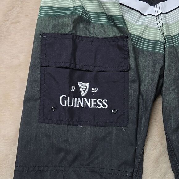 GUINNESS ALE GREEN AND BLACK STRIPED SWIM TRUNKS, SIZE XL - Picture 3 of 5